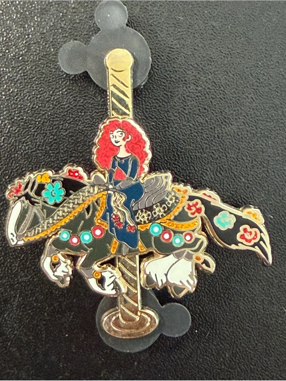 Disney Red-Haired Rider Carousel Horse Enamel Pin - Blue, Red, Gold, Teal, Black